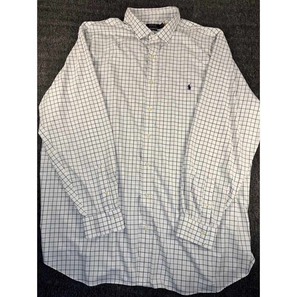 Mens Ralph Lauren Blue & White Checkered Performance Longsleeve Button Up 4XLT